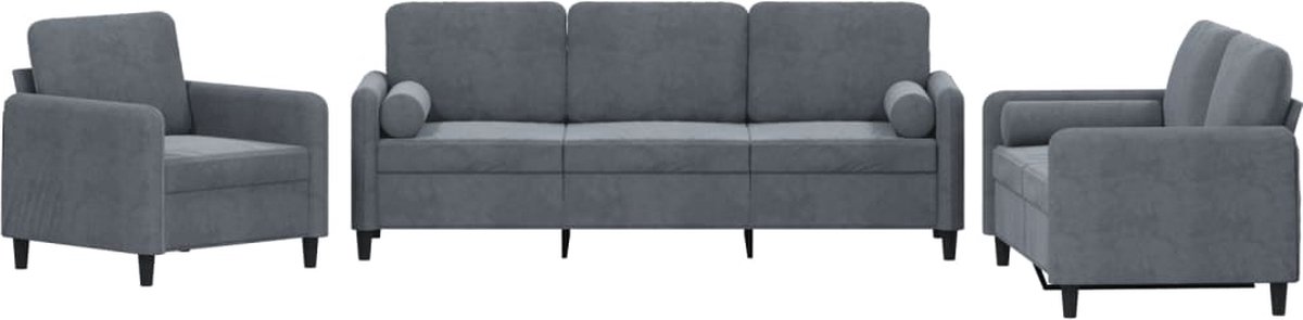 vidaXL - 3-delige - Loungeset - met - kussens - fluweel - donkergrijs