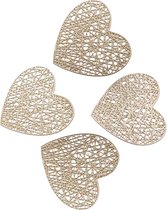 Gouden hart onderzetters geometrisch - hartvormige onderzetters - goudkleurig hart - onderzetters 4 stuks