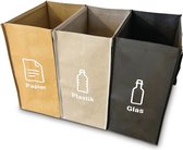 Afvalscheidingssysteem met 3 compartimenten voor het recyclen van glasafval, oud papier, plastic, enz. | Grote opvangbakken voor afvalopslag in de keuken