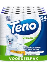 Teno - Super zacht - 64 Rollen Toiletpapier - 2 Pakken van 32 Rollen Duurzaam WC Papier - Pluisvrij & Sterk - Voordeelverpakking WC Papier