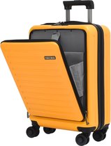 Handbagagekoffer met laptoptas met opening aan de voorkant, TSA-slot, trolley, ABS + PC, oranje, koffer