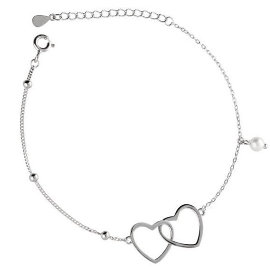 Armband dames zilver - Armband dames zilver hart charm en zoetwaterparel - Ketting dames zilver - Amona Jewelry