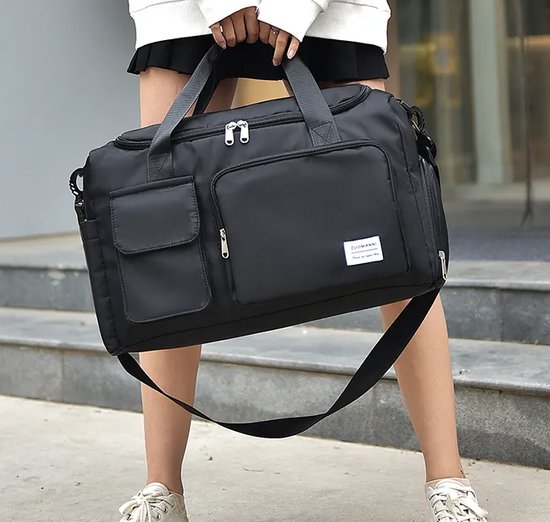 Avoir Avoir®-Grand sac de voyage -Femme-Homme-Splash Waterproof- Bagage à main-Sac de sport-Sac week-end- Zwart-Nylon-Léger-28x28x48cm
