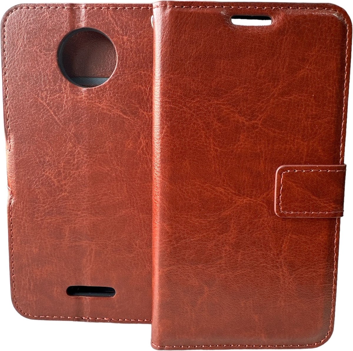 Portemonnee Book Case Hoesje Geschikt voor: Motorola One C Plus -Bruin