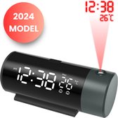 Wekker numérique avec projection - Wekker numérique - Radio-réveil - Klok numérique - Avec double alarme et fonction Snooze - Rechargeable par USB - Zwart