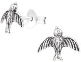 Joy|S - Zilveren vogel oorbellen - 9 x 7 mm - zwaluw oorknoppen - geoxideerd