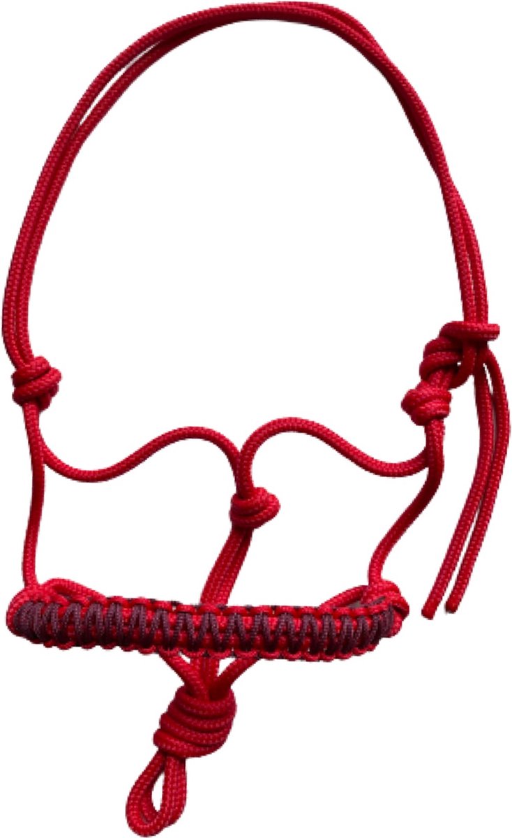 Touwhalster ‘zigzag’ Rood-Bordeaux maat Mini Shet | rood, donker, bordeaux, halster, touwproducten, paard