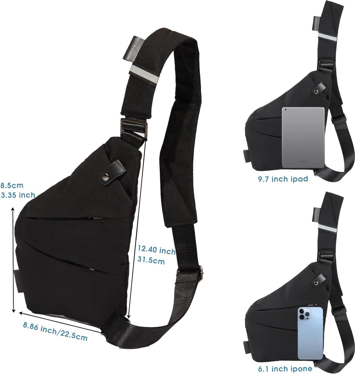Heren schoudertas borstzak, Anti-diefstal lichtgewicht kleine leisure sling tas schouder rugzak unisex borst pack casual wandelen rugzak cross body daypack Sling Rugzak Schoudertas voor fietsen kamper