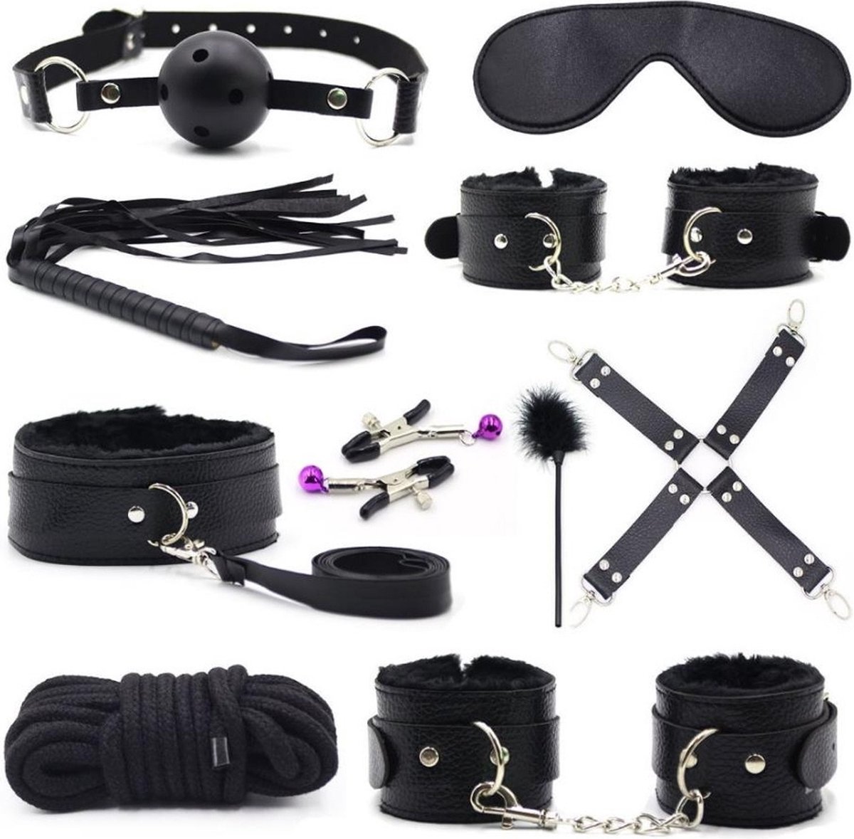 Goedkoopste BDSM Starterset 10-delig - Perfect voor beginners - Bondage set - Speeltjes - Handboeien - SM set