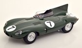 Het 1:18 Diecast model van het Jaguar D-Type Team Jaguar Cars LTD #7 van de 24H LeMans van 1955. De rijders waren D. Hamilton en T. Rolt. De fabrikant van het schaalmodel is CMR. Dit model is alleen online beschikbaar
