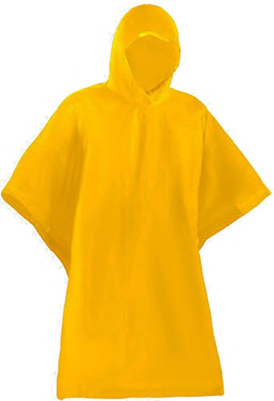 Waterdichte poncho regenjas overgooier met capuchon kleur geel maat one size