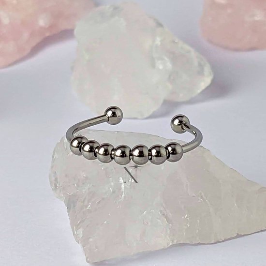Luminora Bead Ring Zilver - Fidget Ring Parels - Anxiety Ring - Stress Ring - Anti Stress Ring - Spinner Ring - Spinning Ring - Draai Ring - Wellness Sieraden