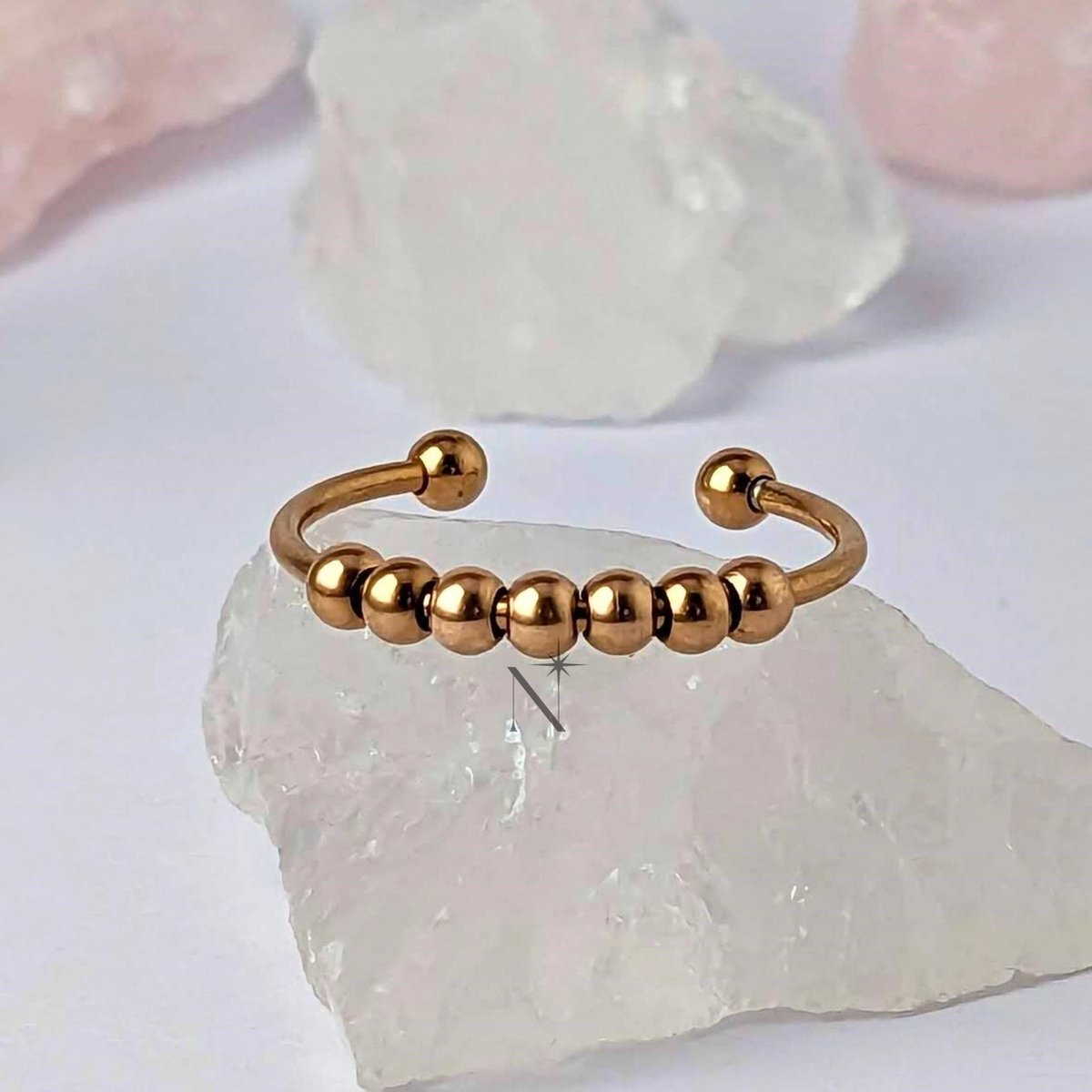 Luminora Bead Ring Roségoud - Fidget Ring Parels - Anxiety Ring - Stress Ring - Anti Stress Ring - Spinner Ring - Spinning Ring - Draai Ring - Wellness Sieraden