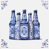 Delfts blauw tegeltje bier flessen design