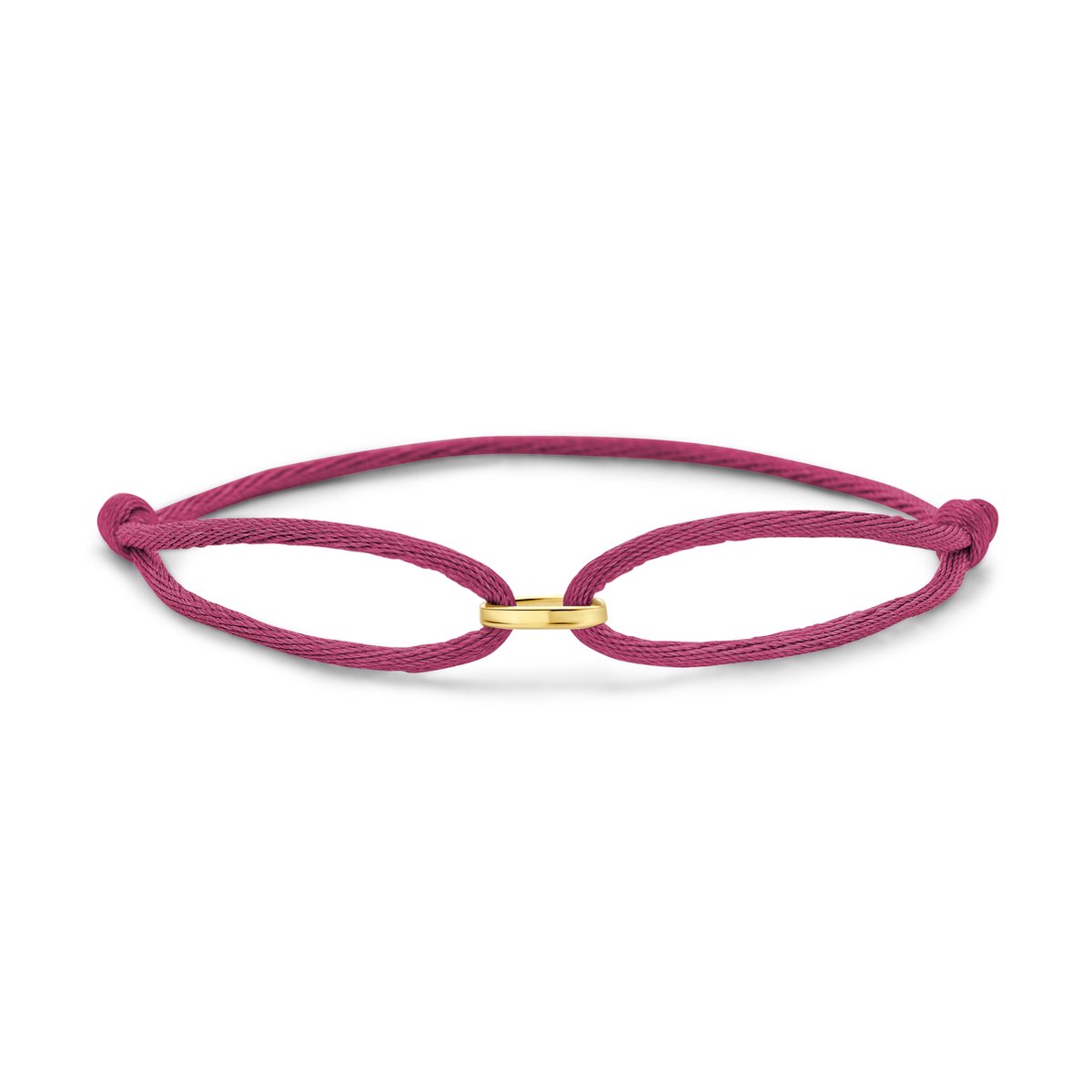 New Bling 9NBG-0778 Satijnen Armbandje met 14 Karaat Schakel - Goud - 14krt - Verstelbaar - 15 tot 22cm - Roze