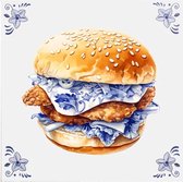 Delfts blauw tegeltje chickenburger design