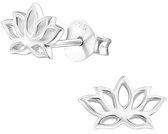 Joy|S - Zilveren lotus bloem oorbellen - 9 x 5 mm