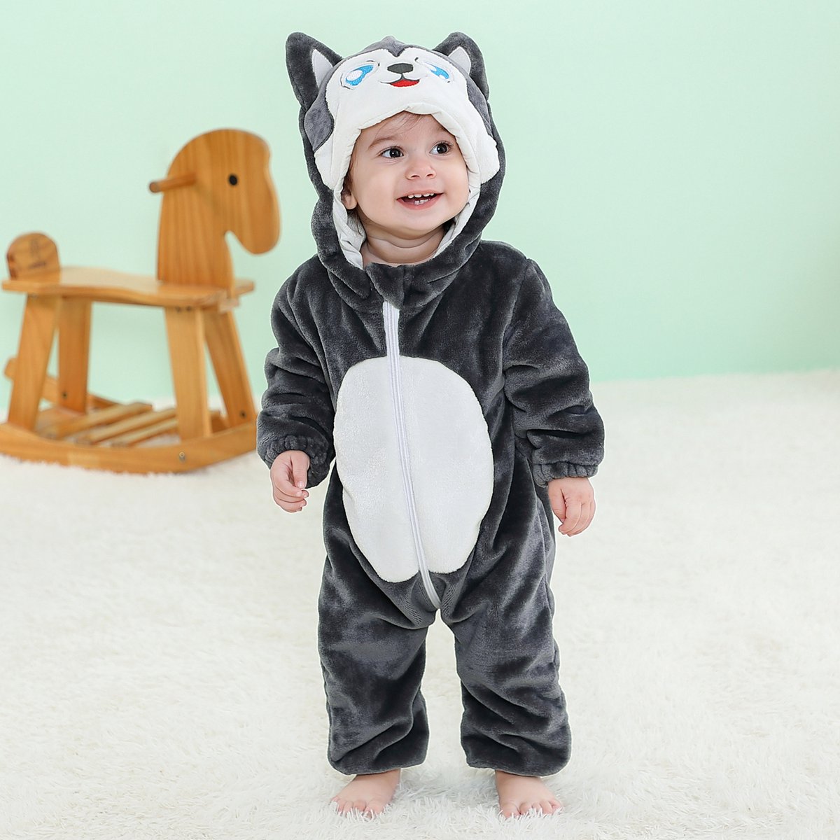 JAXY Baby Onesie - Baby Rompertjes - Baby Pyjama - Baby Pakje - Baby Verkleedkleding - Baby Kostuum - Baby Winterpak - Baby Romper - Baby Skipak - Baby Carnavalskleding - EU (label 110) - Husky — afbeelding 3