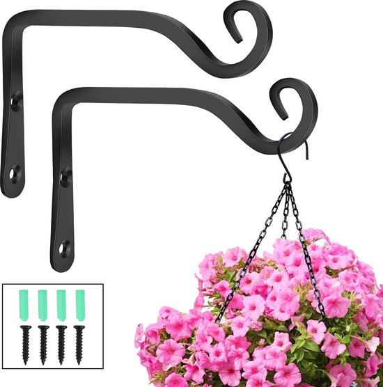 Hangende plantenbeugel Wandmontage ijzeren plantenhanger Hangende beugel Wandlantaarns Bloemhaak voor huis Tuindecoratie 25 * 21cm (zwart