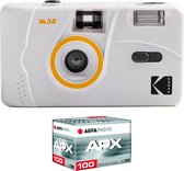 KODAK Pack M38 Argentique + Pellicule 100 ASA - Appareil Photo Kodak Rechargeable 35mm Clouds White, Objectif Grand Angle Fixe, Viseur optique , Flash Intégré + Pellicule APX 100, 36 poses