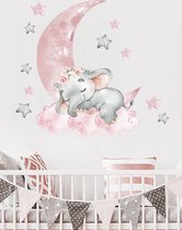 Muursticker - Rose - lune - éléphant - Chambre d'enfant - Chambre de Chambre de bébé