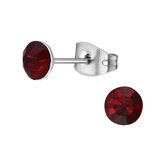 Aramat jewels ® - Oorbellen zweerknopjes donker rood zilverkleurig chirurgisch staal 5mm