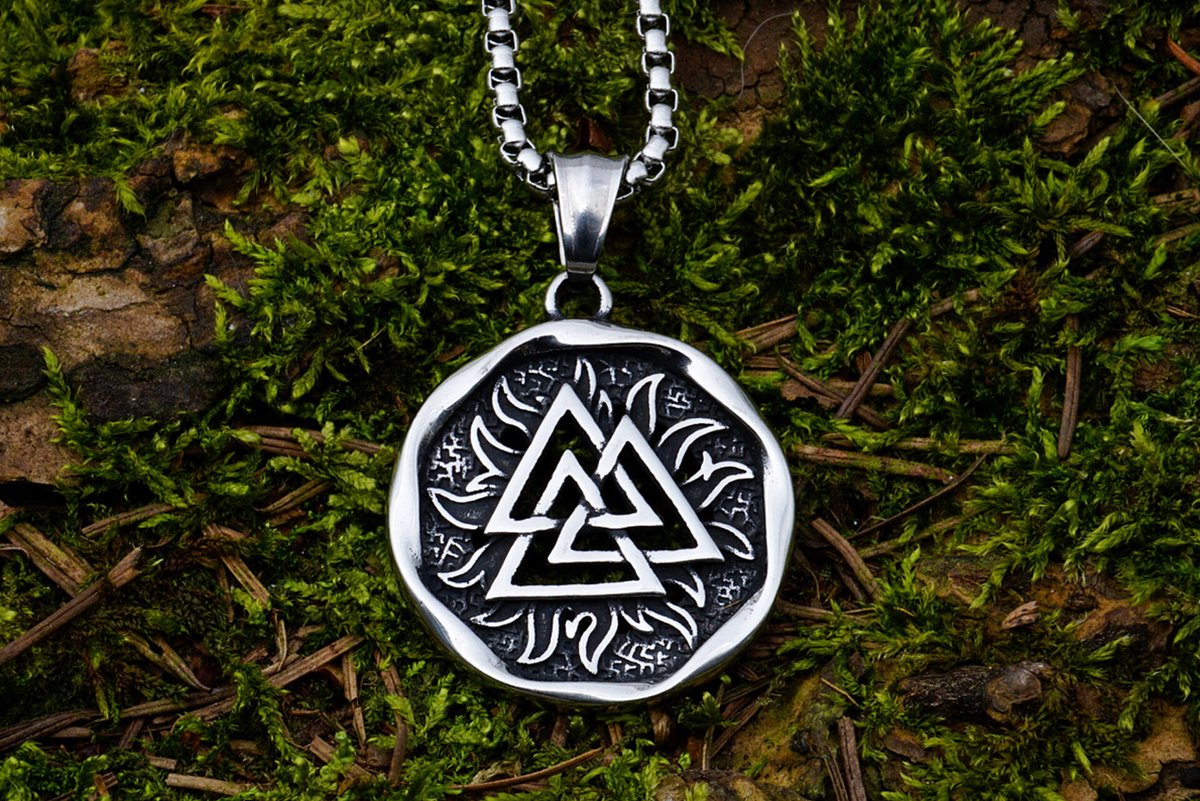 [Two Ravens] Viking Ketting - Viking Symbool met Vlammen - Valknut Hanger - Noorse Mythologie - Asatru - Spiritueel - Heidens - Paganisme