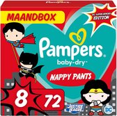 Pampers Bébé Dry Pants Taille 8 - 72 Boîte mensuelle de pantalons à couches - Édition DC Superheroes