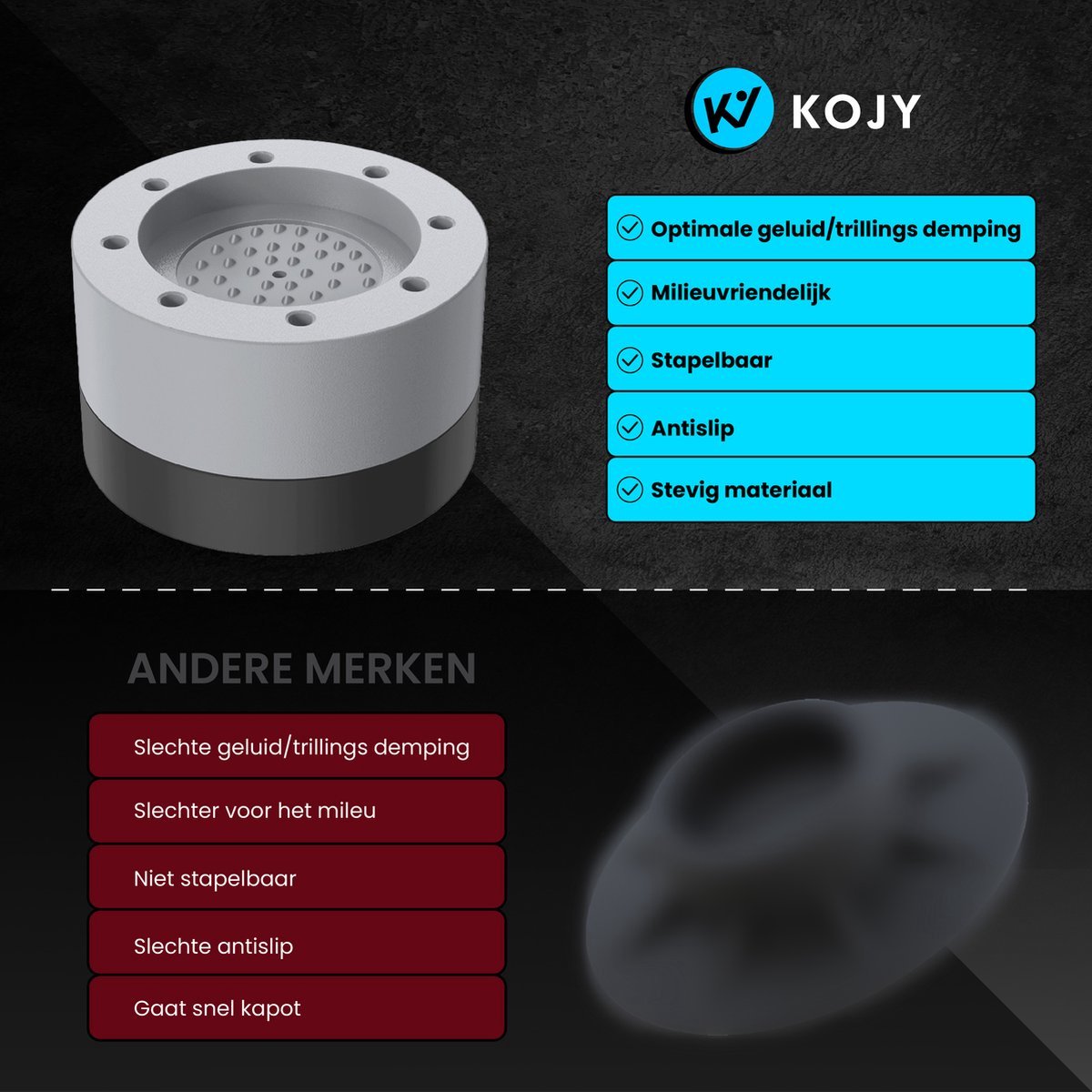 KOJY Wasmachine dempers - Verhoger - Stapelbaar - Grijs - voor wasmachine en wasdroger — afbeelding 6
