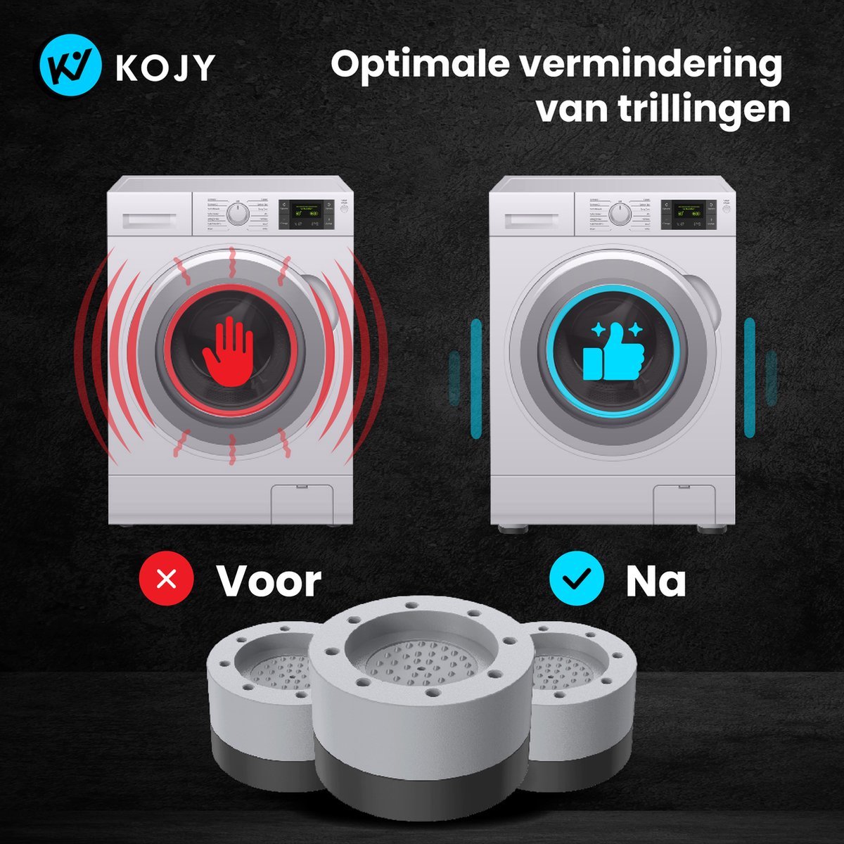 KOJY Wasmachine dempers - Verhoger - Stapelbaar - Grijs - voor wasmachine en wasdroger — afbeelding 2