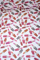 Katoen wit met lipsticks 1 meter - modestoffen voor naaien - stoffen Stoffenboetiek