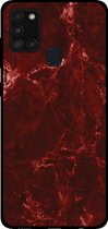 Smartphonica Telefoonhoesje voor Samsung Galaxy A21s met marmer opdruk - TPU backcover case marble design - Rood / Back Cover geschikt voor Samsung Galaxy A21s