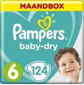 Pampers Baby-Dry Taille 6 - 124 Couches - Jusqu’À 12 h De Protection - 13kg-18kg - Pack 1 Mois