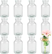 Kleine vazen, 12 stuks glazen vazen voor tafeldecoratie, 10 hoge mini-vazen, glazen flesjes voor thuis, bruiloften, verjaardagen, feesten