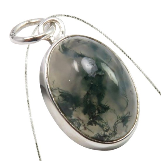 Natuursieraad - 925 zilver mosagaat ketting - luxe edelsteen sieraad - handgemaakt