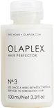 Witte fles Olaplex Hair Perfector No.3 met fliptopdop. Tekst op de fles: 'TAKE HOME OLAPLEX.COM THE ORIGINAL OLAPLEX HAIR PERFECTOR N°.3 USE ONCE A WEEK BETWEEN CHEMICAL SERVICES TO STRENGTHEN HAIR'.
