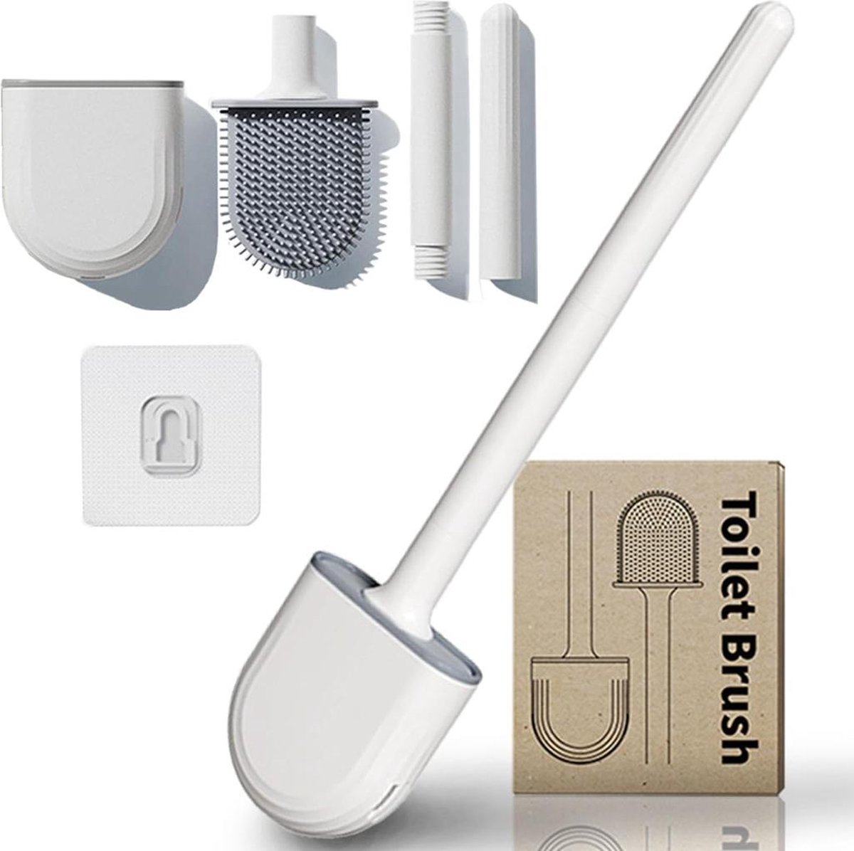 WC Borstel met Houder + 2x gratis handdoek haak (hanger) - Toiletborstel met Houder - Flexibel - Toiletborstel - Siliconen - Wit - toilet brush - Black Friday - kerst 2023