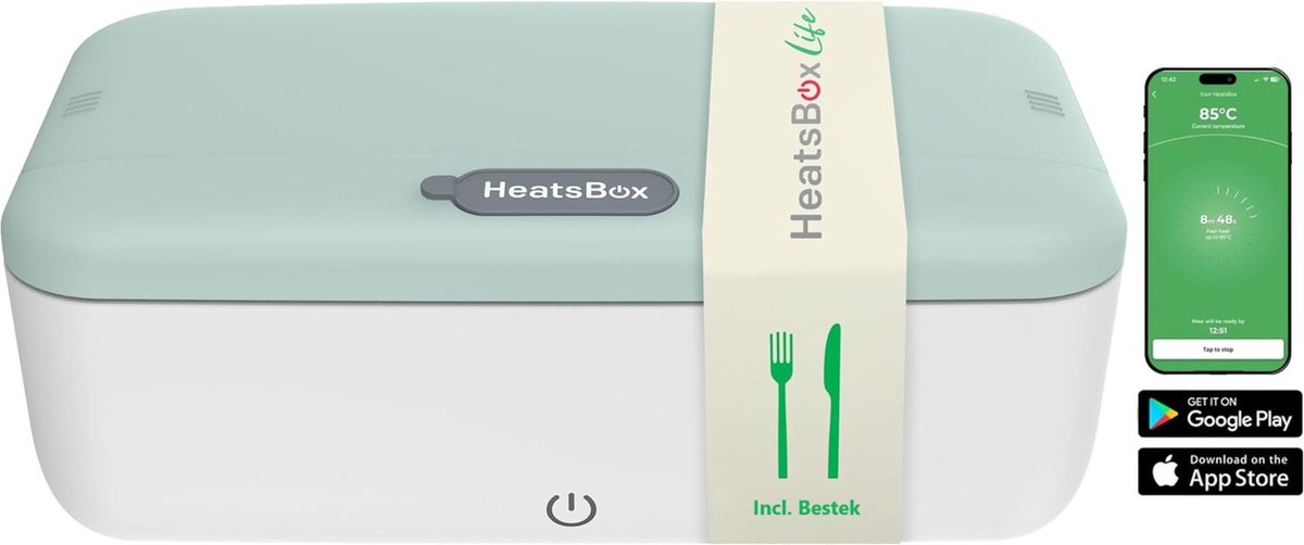 Faitron HeatsBox Life - Elektrische Lunchbox - Japans Design - Incl Bestek - Met Smartphone App - 220V - Voor warme maaltijden