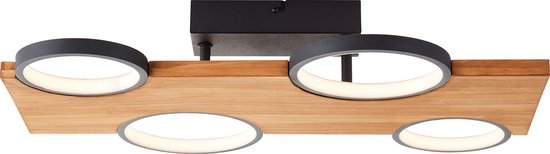 Brilliant lamp Cheesy LED plafondlamp 55x35cm mat zwart/hout metaal/hout bruin 28 W LED geïntegreerd