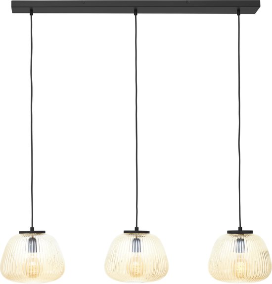 Brilliant Lamp Kaizen suspension 3 lampes ambre-ambre/métal noir mat/verre marron 3x A60, E27, 40 W