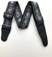 P&P® - Professionele Verstelbare Stevige Gitaarband - Guitar strap Band - Luxe Gitaarriem - Bas/Elektrische /Akoestische/ Klassieke Gitaar - Geborduurd blauw