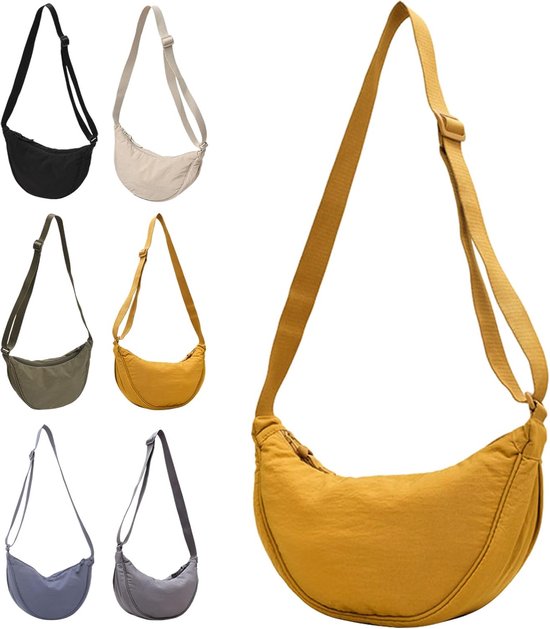 Crossbody Bag voor dames, halfmaan tas, nylon, sling bag, buiktas, stijlvolle halfmoon crossbody tas, schoudertas dames, kleine brede riem