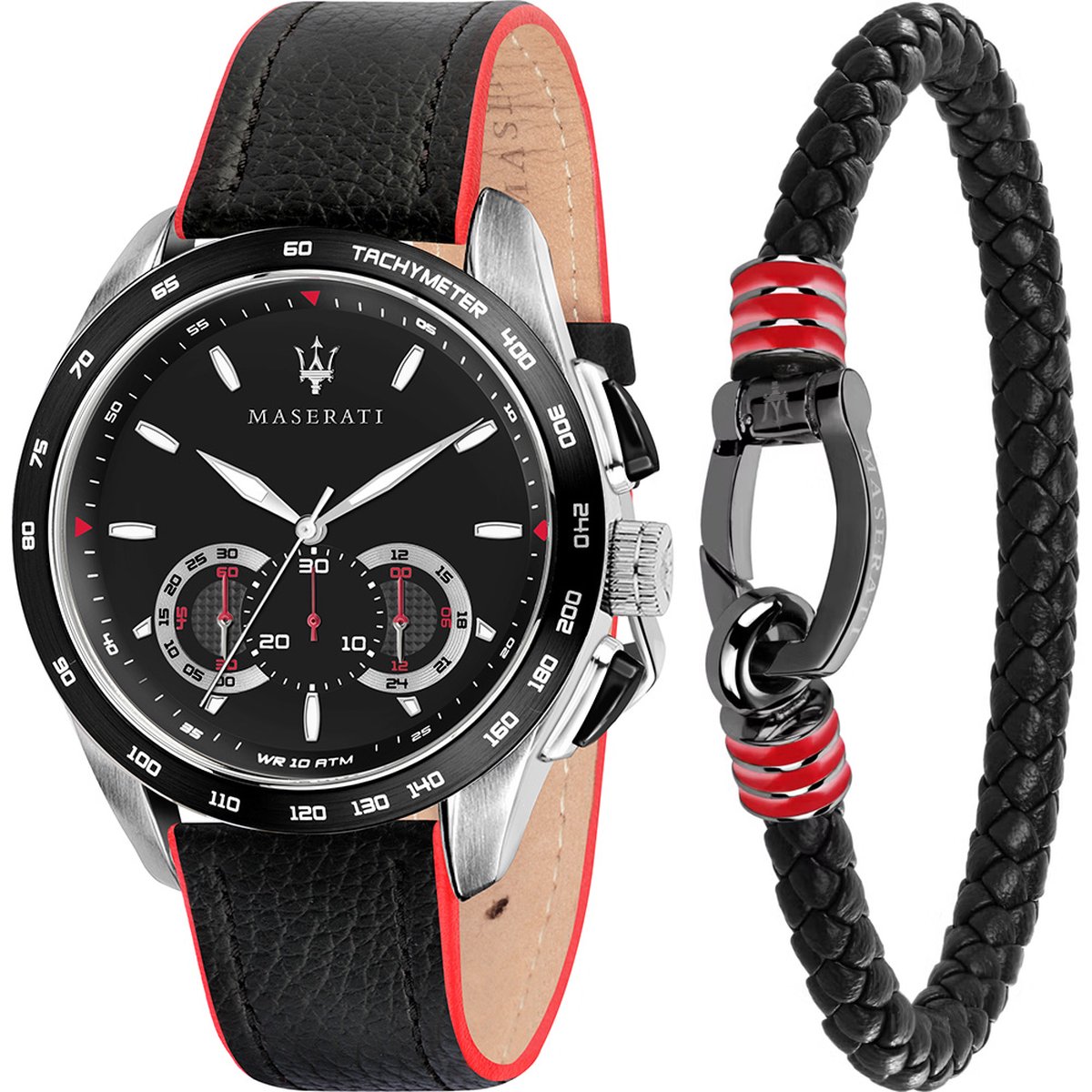 Maserati - Heren Horloge Traguardo Cadeauset - Zwart-Rood - Gratis Armband