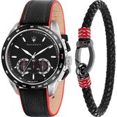 Maserati - Coffret montre Traguardo pour homme - Zwart/ Rouge - Bracelet offert