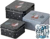 Set de 3 boîtes à biscuits en métal boîte à biscuits carrée noir gris Père Noël assorties 9-12 cm