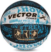 Vector X Power Basketbal met Gratis Luchtnaald (Zwart/Wit/Blauw, Maat: 5) | Materiaal-Rubber | Hoge Snelheid | Geschikt voor Alle Oppervlakken | Machinaal Gestikt | Ideaal voor: Training/Wedstrijd