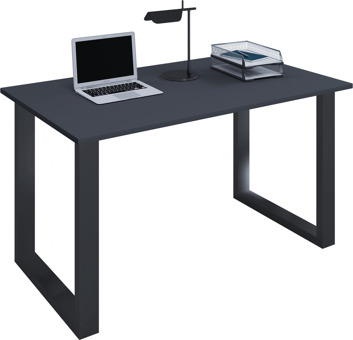 Houten bureau Computerbureau Werkbureau Kantoormeubilair Lona U Aluminium Zilver