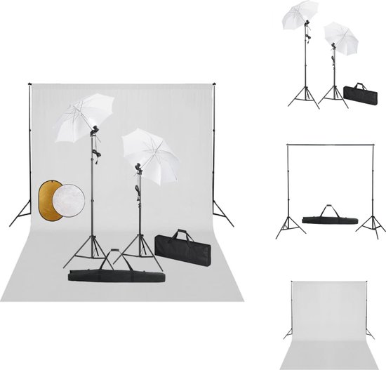 Foto: Vidaxl studioset fotografie verstelbaar achtergrondsysteem daglichtlampen paraplus reflectoren draagtas fotostudio set