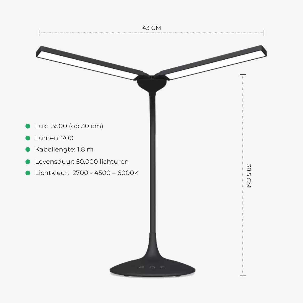 SBR Glow Bureaulamp – Dimbaar, 3 lichtkleuren, dubbel LED thumbnail 5