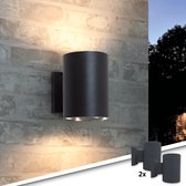 Applique Solar d'extérieur 'Sverre' ronde - Ensemble économique de 2 pièces - 2 modes d'éclairage - Lumière haut vers le bas - Lumière blanc chaud - Éclairage solaire de jardin adapté à la clôture - Zwart